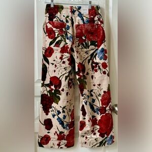 Anthropology Maeve Floral Print Wide Leg Jeans - Red and Blue